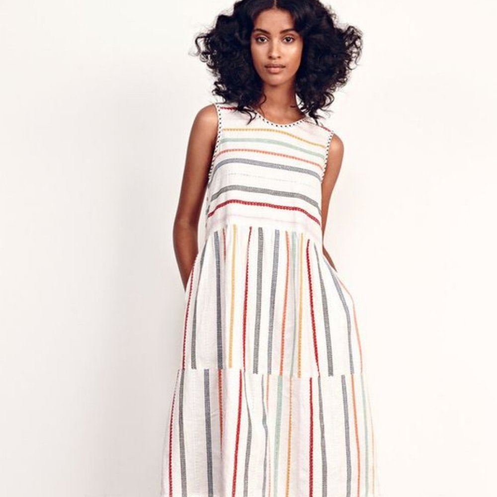 Ace & Jig White Multi-Color Striped Sleeveless Maxi Dress